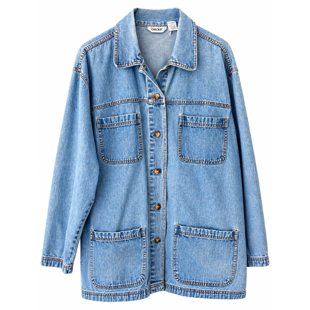 Cabin Creek Women’s Vintage Light Wash Faded Denim Chore Jacket Workwear Coat